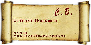 Cziráki Benjámin névjegykártya